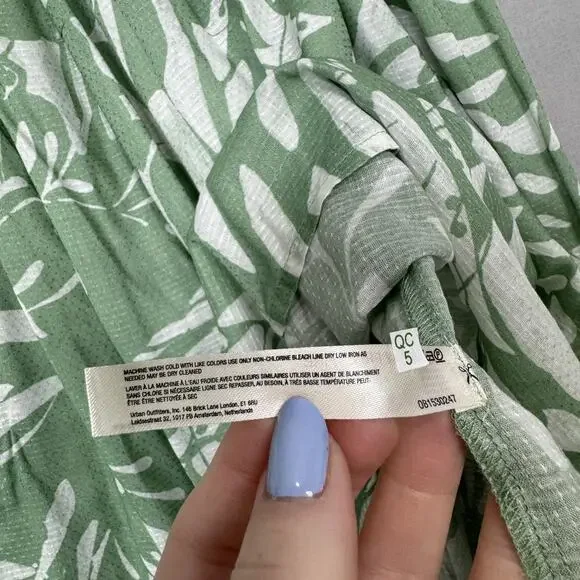 By Anthropologie Dress Womens XS Green Smocked Bandeau Leaf Tropical Cutout Maxi - Picture 13 of 14